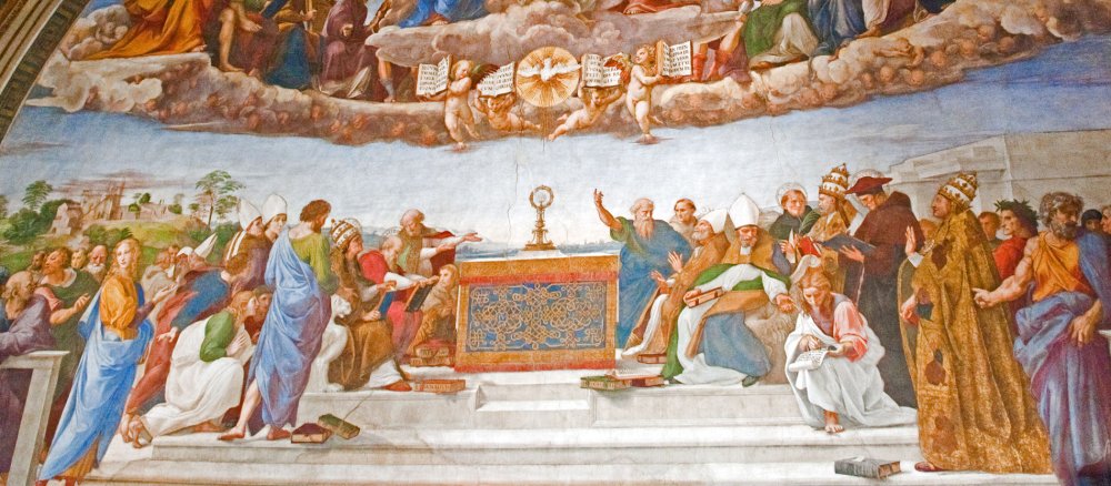 Das Wandfresko "Die Anbetung der Monstranz" von Raffael.