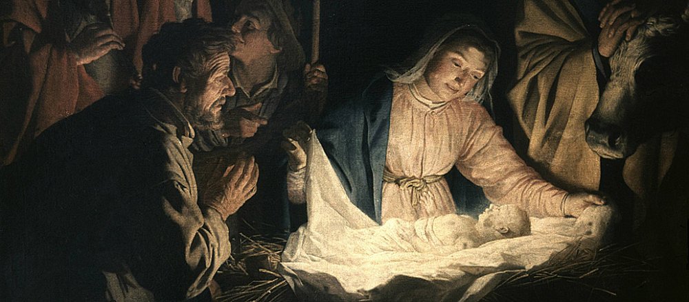Ausschnitt aus dem Gemälde "Anbetung der Hirten" von Gerard Honthorst (1590-1656).
