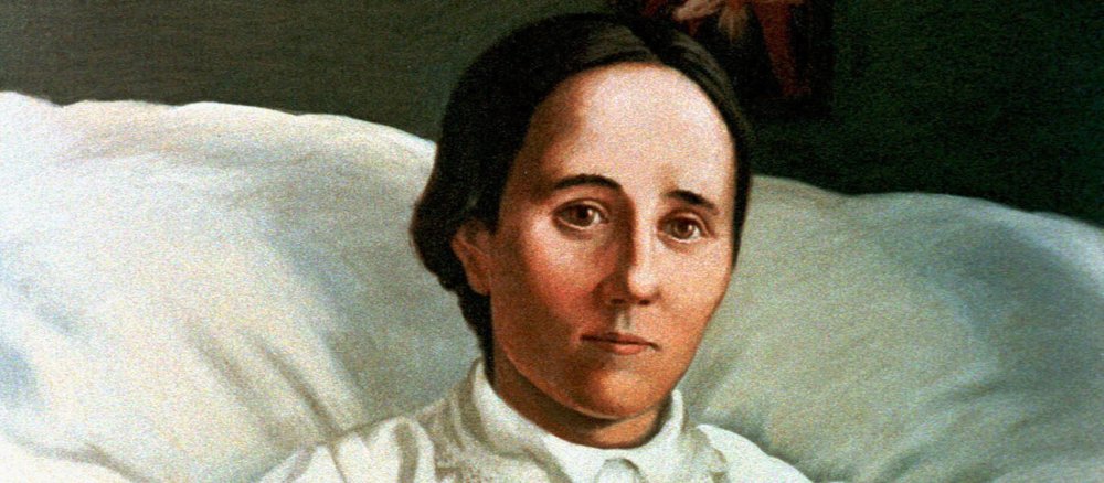 Bildliche Darstellung Anna Schäffers in ihrem Krankenbett