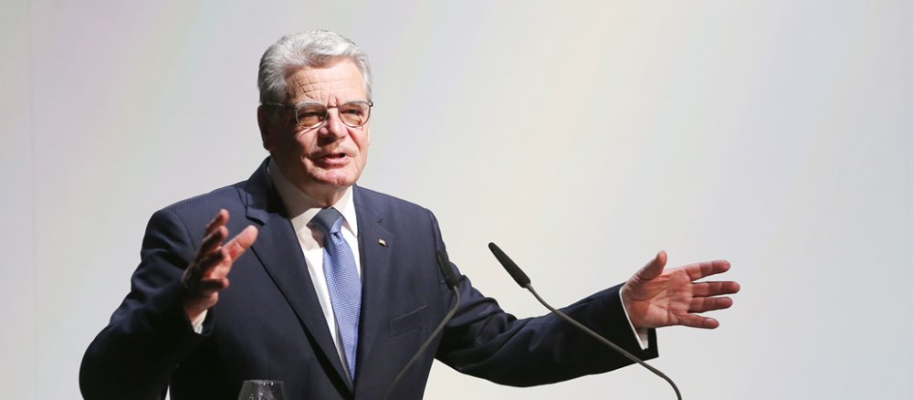 Bundespräsident Joachim Gauck hält eine Rede.