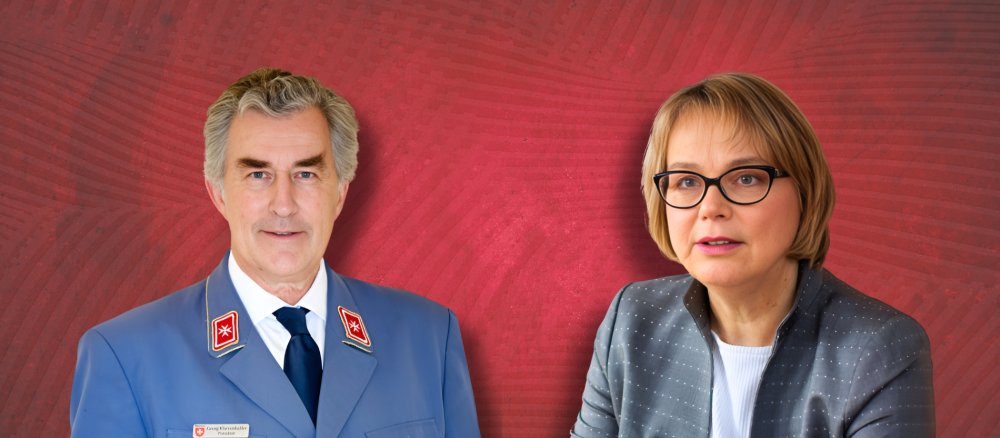 Georg Khevenhüller, Präsident des Malteser Hilfsdienstes und Caritas-Präsidentin Eva Maria Welskop-Deffaa