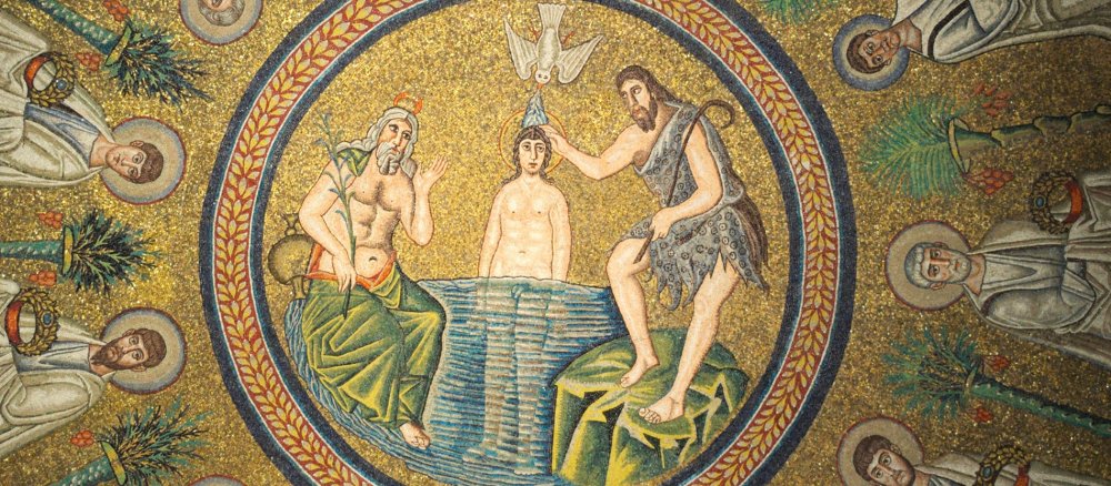 Mosaik zeigt Taufe Jesu im Jordan