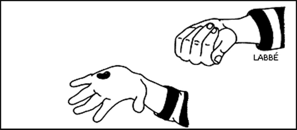 Hand mit und ohne Bohne - gezeichnet.