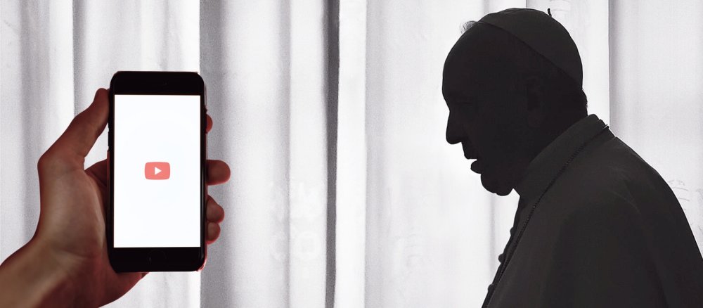 Pope Francis and a mobile phone with a Youtube logo