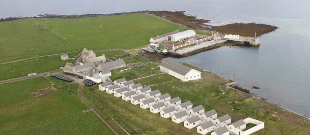Luftbild der Klosterinsel Papa Stronsay