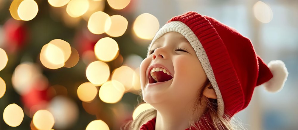 Ein Kind mit Weihnachtsmütze