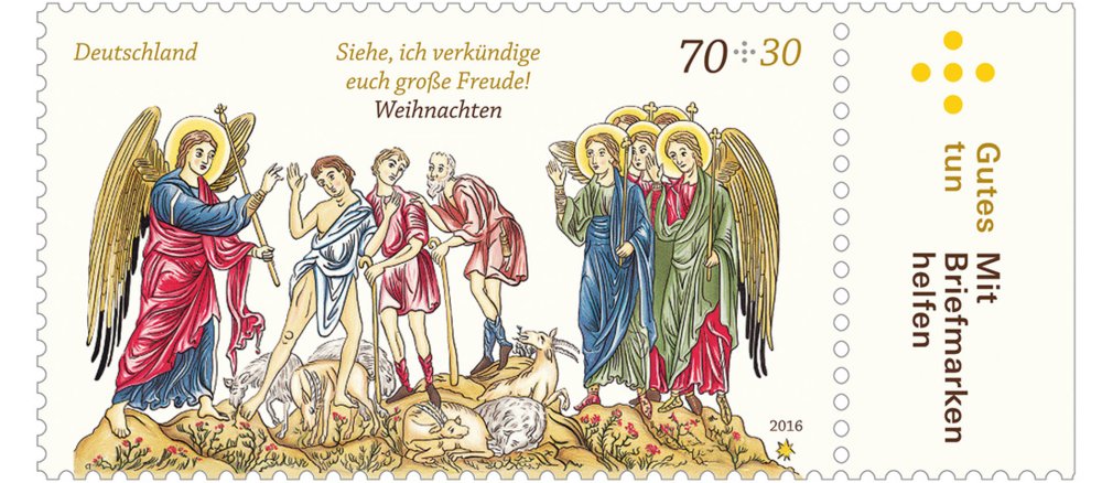 Die Weihnachtsmarke 2016 zeigt die Hirten auf dem Feld.