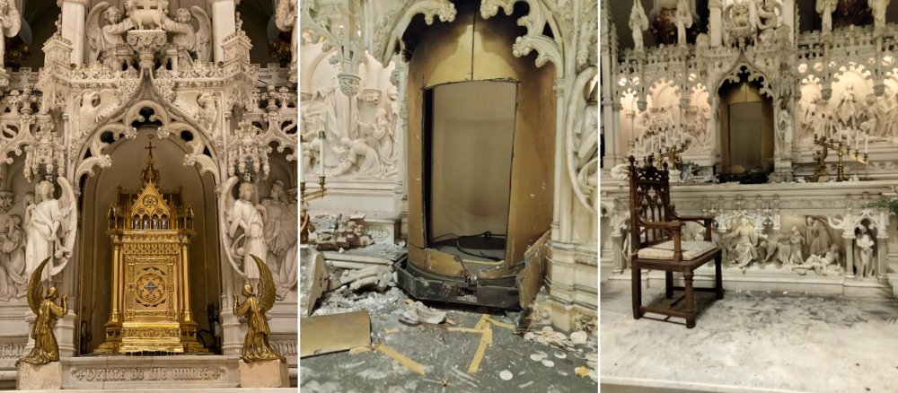 Bilder vom goldenen Tabernakel und der Zerstörung, nachdem dieser gestohlen wurde