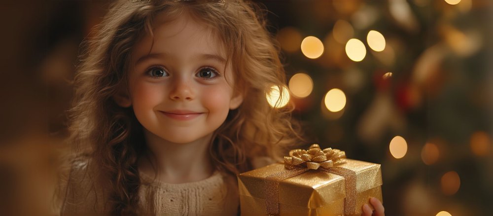 Ein Mädchen mit einem Weihnachtspaket