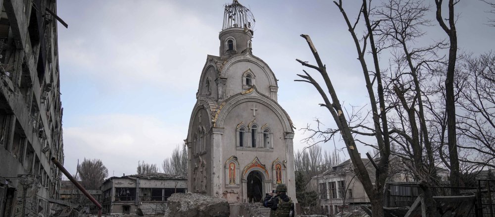 A destroyed church in Mariupol, Ukraine