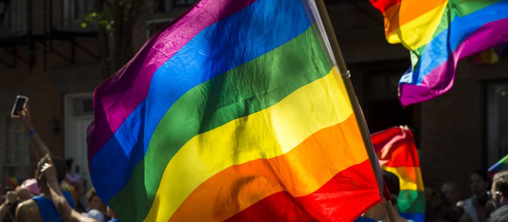Eine Demonstration mit Flaggen der LGBT-Bewegung.