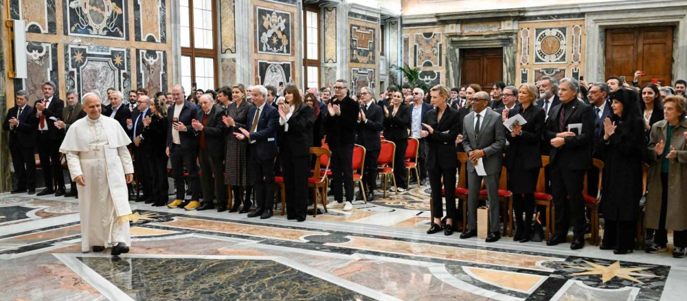 Pope Leo XIV and actors, filmmakers, directors, and scriptwriters during an audience