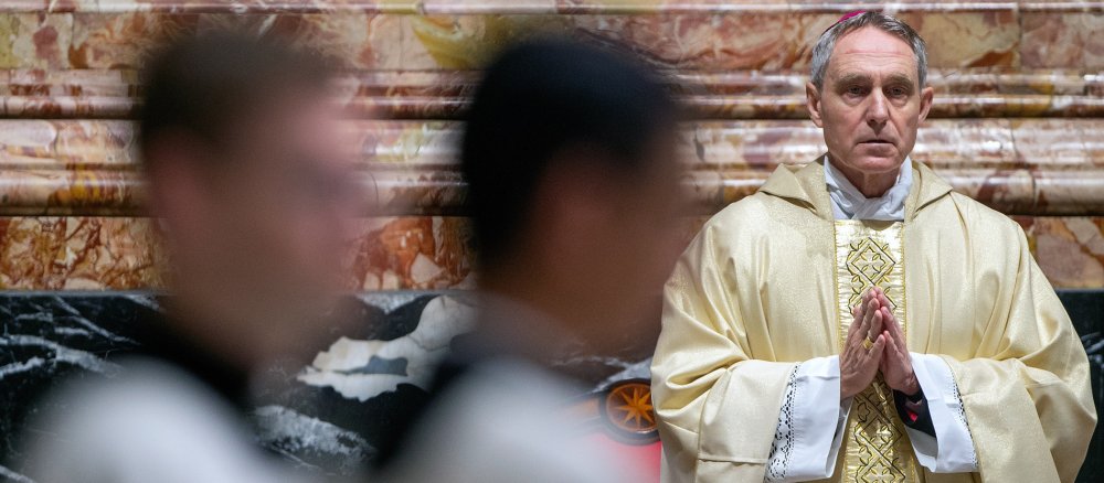 Archbishop Georg Gänswein at the memorial mass for Pope Benedict XVI in the Vatican