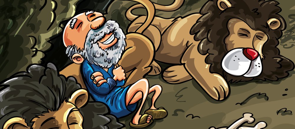 Cartoon: Daniel zwischen schlafenden Löwen