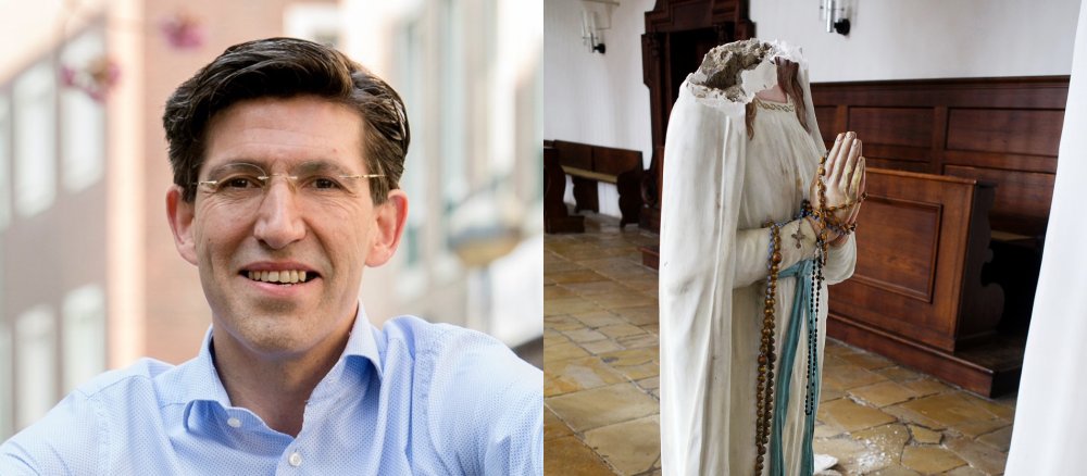 Puppendoktor Marcel Offermann links und die enthauptete Madonna aus Straubing rechts