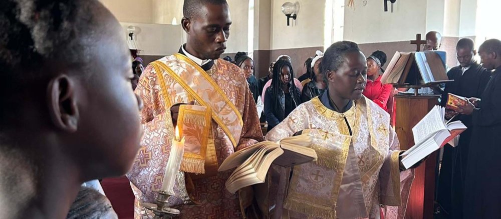 Deaconess Angelic Molen at her ordination service with a male deacon