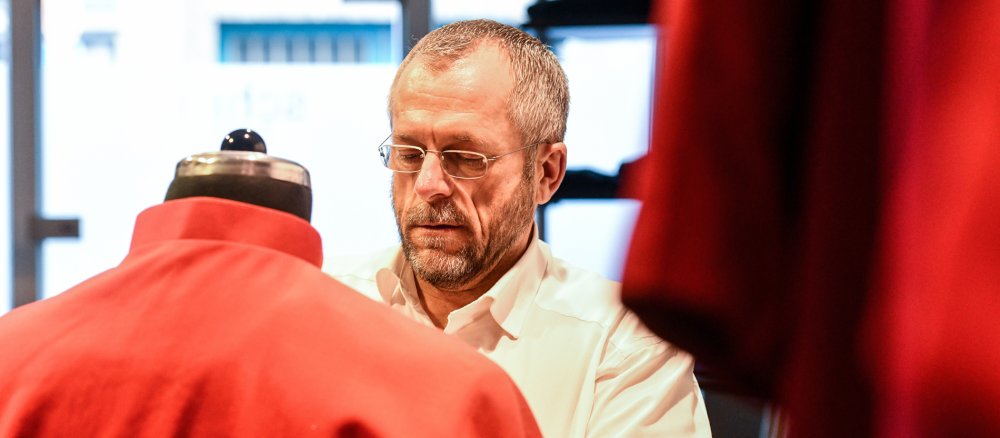 Thomas Schmitt drapes a tailor's dummy