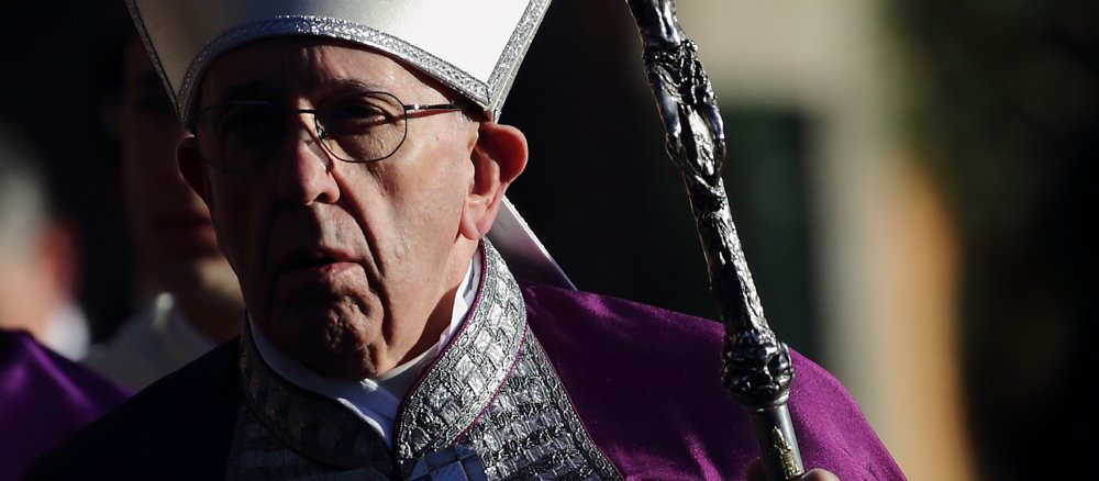Pope Francis holds his crosier.
