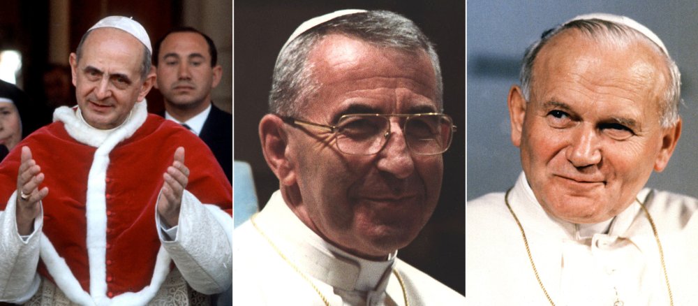 Die Päpste des "3-Päpste-Jahres" 1978: Papst Paul VI., Papst Johannes Paul I. und Papst Johannes Paul II..