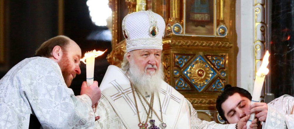 Festlicher Ostergottesdienst mit dem russisch-orthodoxen Patriarch Kyrill I. in der Christ-Erlöser-Kathedrale am 11. April 2015 in Moskau.