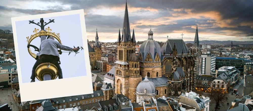 Eine Drohne musste vom Aachener Kirchturm geborgen werden.