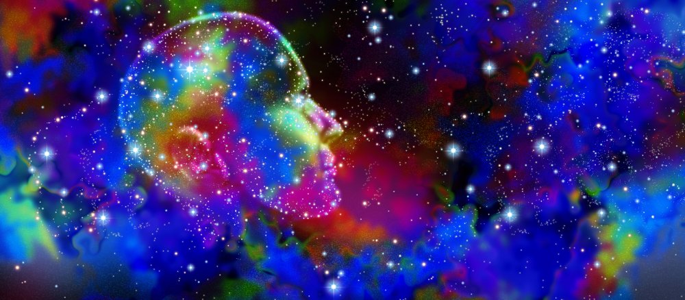 Ein menschlicher Kopf im Universum