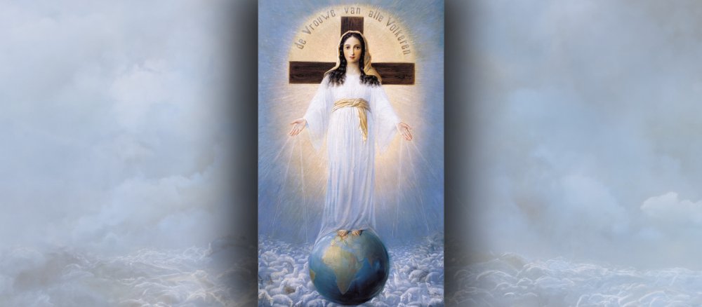 Prayer card of Mary as the "Lady of All Nations"