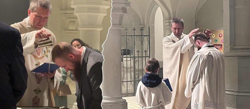Pfarrer Nils Schubert tauft und segnet Kade Quarles in der Kirche St. Ägidius in Kusel