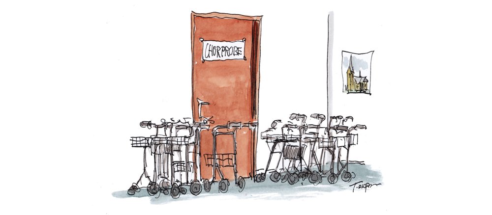Eine Karikatur über Chorproben.