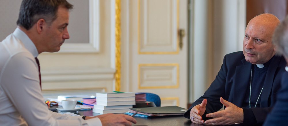 Belgian Prime Minister Alexander De Croo in conversation with Nuncio Franco Coppola