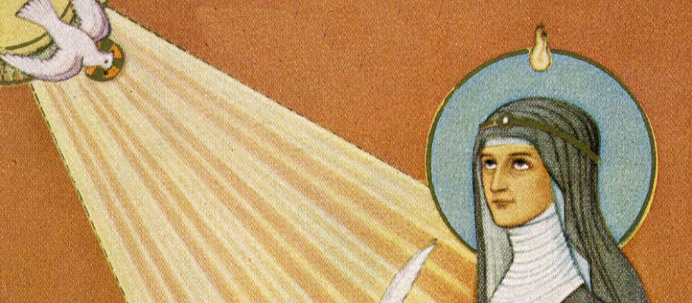 Poste aus dem 12. Jahrhundert mit Hildegard von Bingen als Porträt