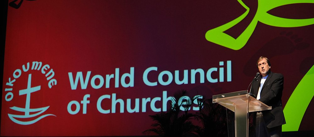 Die Bühne bei der Vollversammlung des Weltkirchenrats 2013 in Busan, Republik Korea.