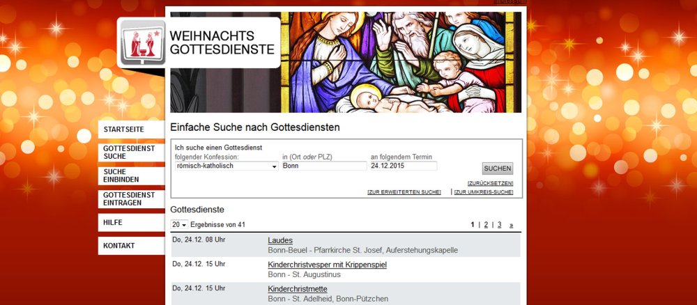 Screenshot des Internetseite weihnachtsgottesdienste.de.