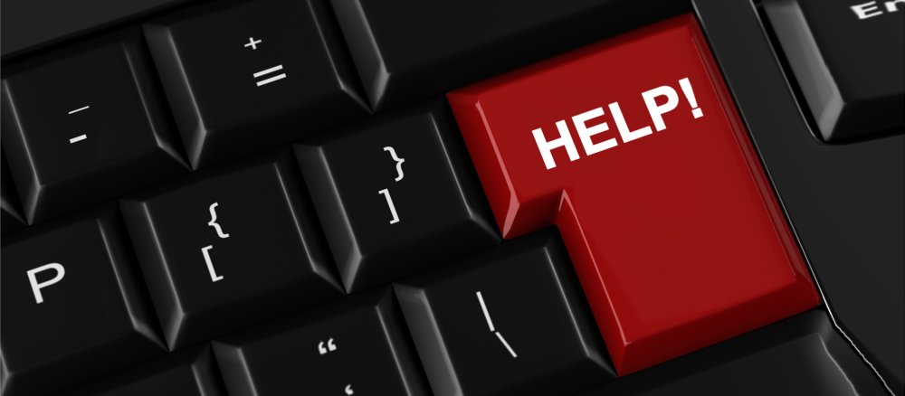 Eine Tastatur, auf der "Hilfe" steht