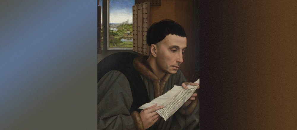 "Lesender Mann (Saint Ivo?)" aus der Werkstatt von Rogier van der Weyden, um 1450