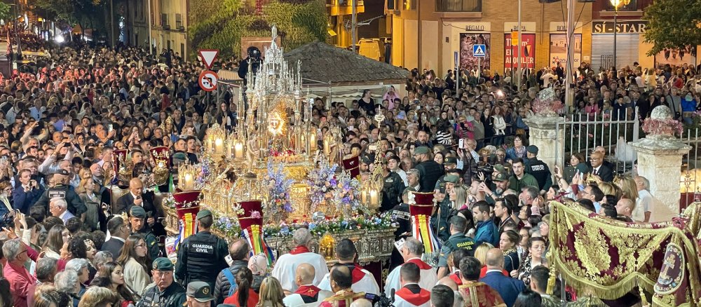 Procession with the Jesus cross relic through the old town streets of Caravaca de la Cruz in Spain
