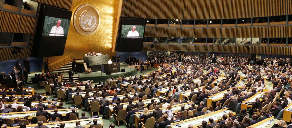 Papst Franziskus hält eine Rede vor den Vereinten Nationen in New York.