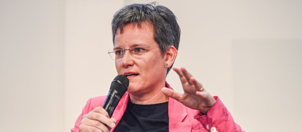 Pastoral theologian Klara Csiszar, 9, speaks during the plenary assembly of the Central Committee of German Catholics (ZdK)