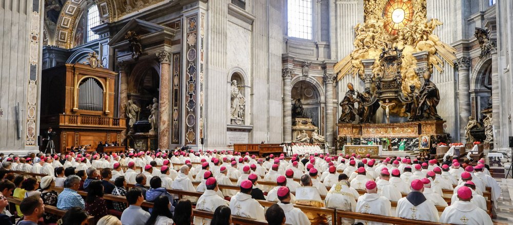 Participants of the World Synod at a service in St Peter's Basilica at the Vatican.