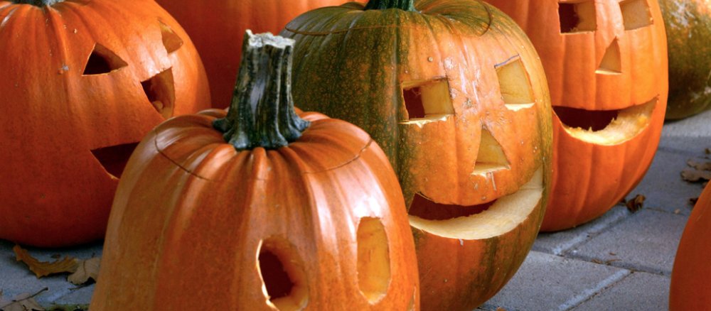 Verschiede zu Halloween ausgeschnitzte Kürbisse.