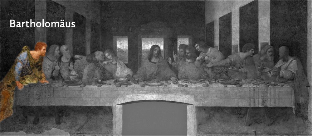 Das weltberühmte Gemälde des letzten Abendmahls von Leonardo da Vinci: Bartholomäus.