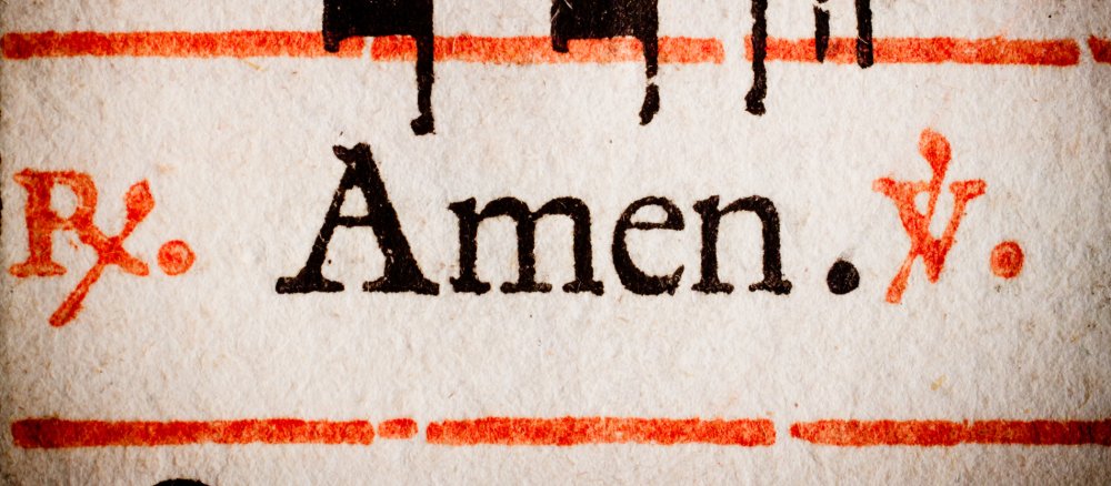 Das Wort "Amen" in handschriftlicher Quadratnotation