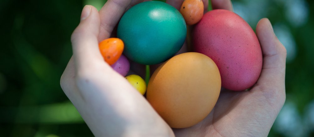Bunt gefärbte Eier zu Ostern.