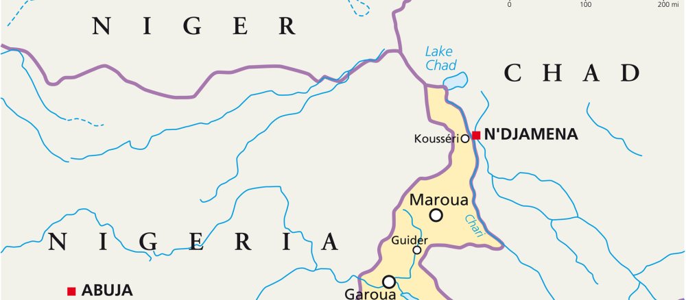 Die Tschadsee-Region in Afrika auf einer Karte