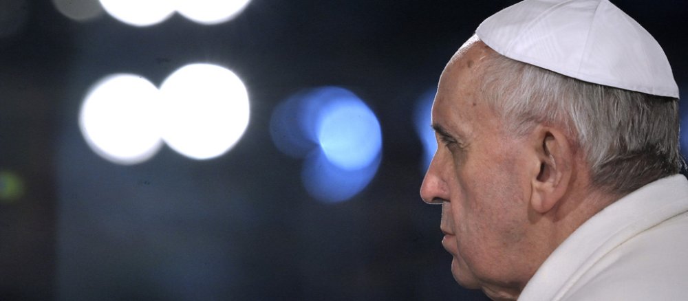 Francis, Good Friday, serious, portrait, page, dark