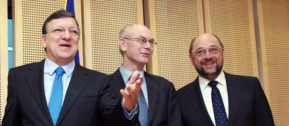 EU-Kommissionspräsident José Manuel Barroso, EU-Ratspräsident Herman Van Rompuy und Europaparlamentspräsident Martin Schulz (v.l.)