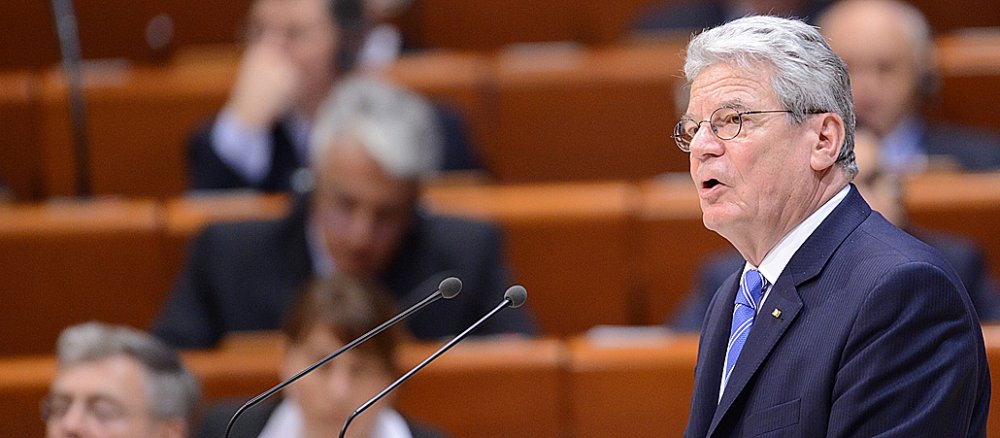 Bundespräsident Joachim Gauck bei einem Besuch des Europarats in Straßburg am 22. April 2013.