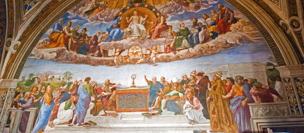 Das Wandfresko "Die Anbetung der Monstranz" von Raffael.