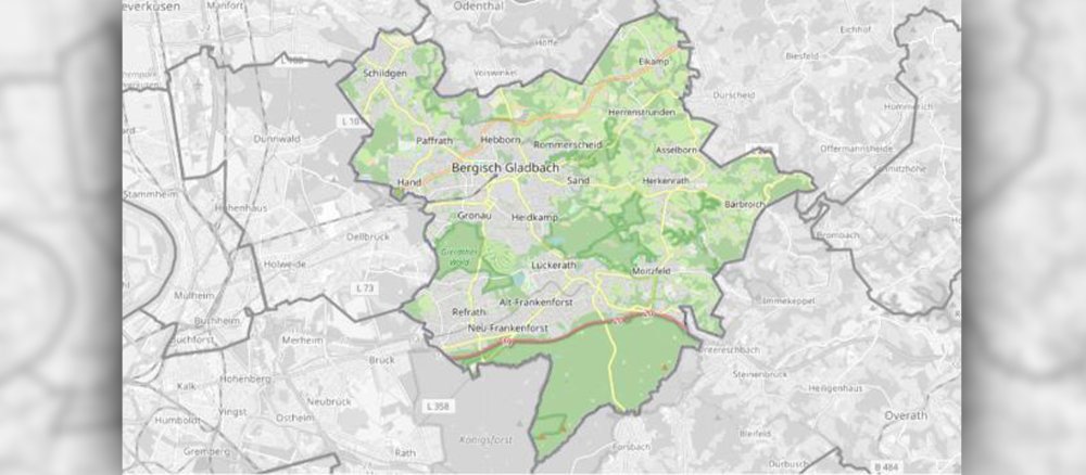 Landkarte mit dem Zuschnitt der neuen Pastoralen Einheit Bergisch Gladbach