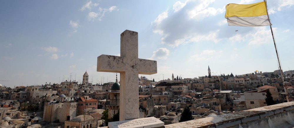 A Vatican flag on the roof of the Austrian Hospice in Jerusalem
